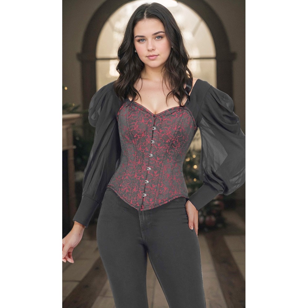 Attitude Corsets - Lillian Brocade Vollbrust Korsett - Rot